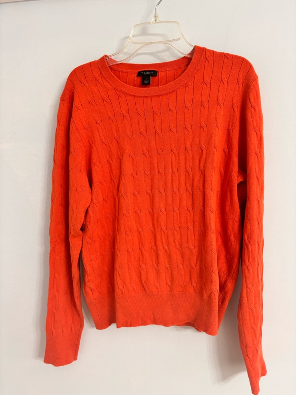 Ann Taylor Cable Knit Crewneck Sweater - Bright Orange